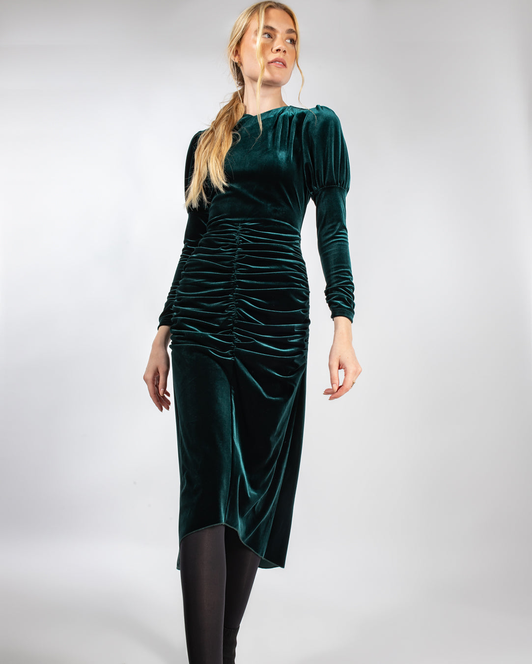 Velvet Ruched Front Dress