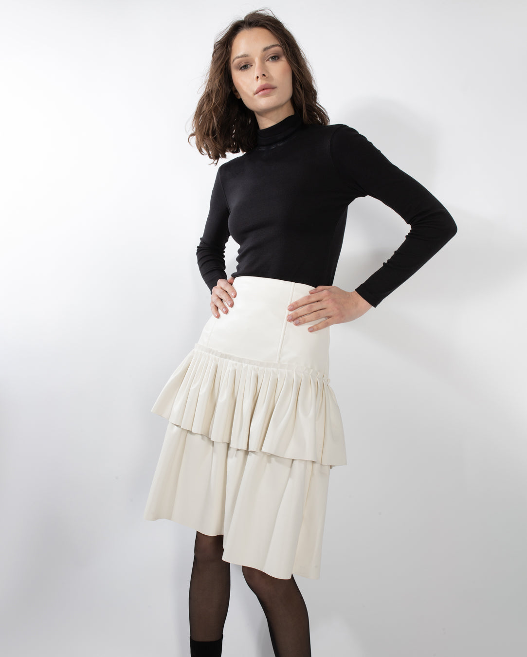 Leather Ruffle Layer Skirt