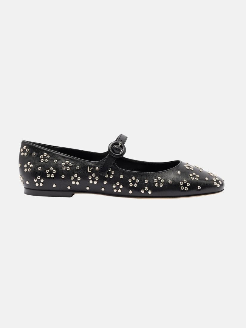 Blair Ballet Flat In Black Leather and Metallic Studs
