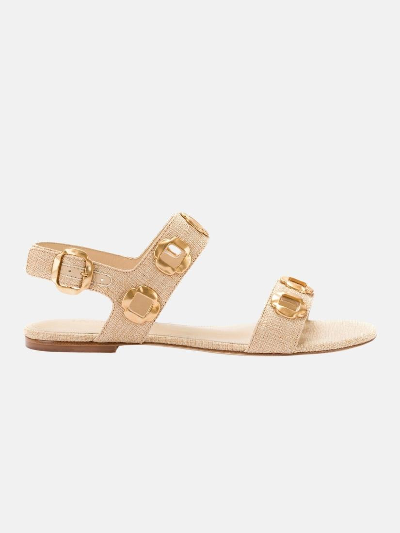 Milan Flat Sandal In Beige Raffia