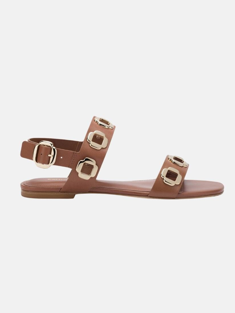 Milan Flat Sandal In Caramel Leather