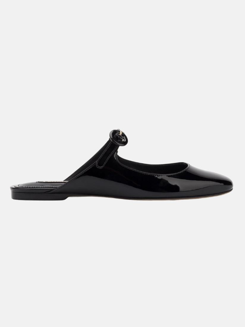 Blair Flat Mule In Black Patent Leather