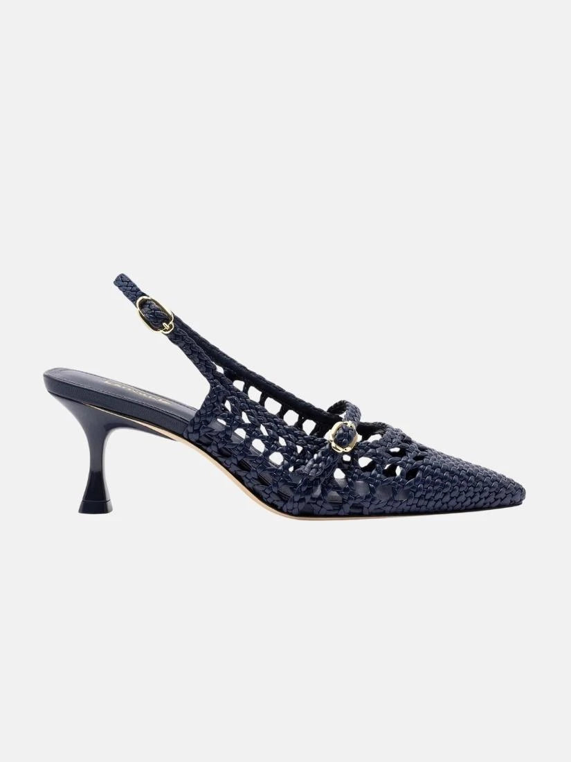 Ines Macrame Pump In Navy Leather