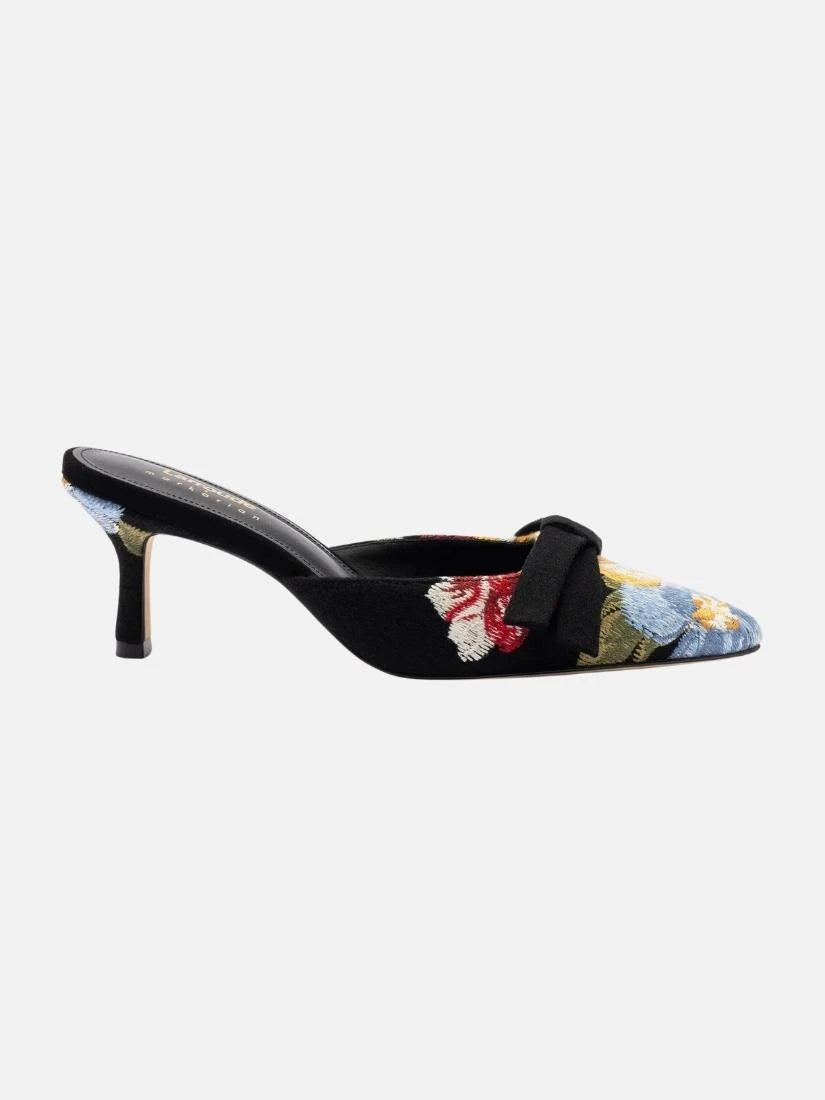 Larroudé x Markarian Mule In Black Wool and Floral Embroidery