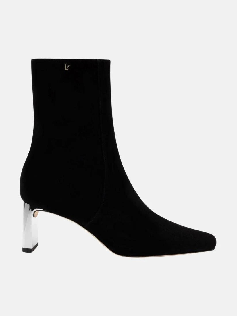 Alexis Bootie In Black Suede and Silver Heel