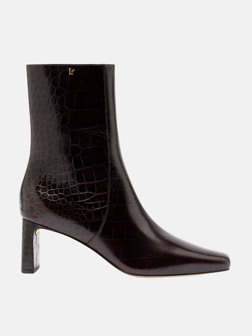 Alexis Bootie In Dark Croco Embroided Leather