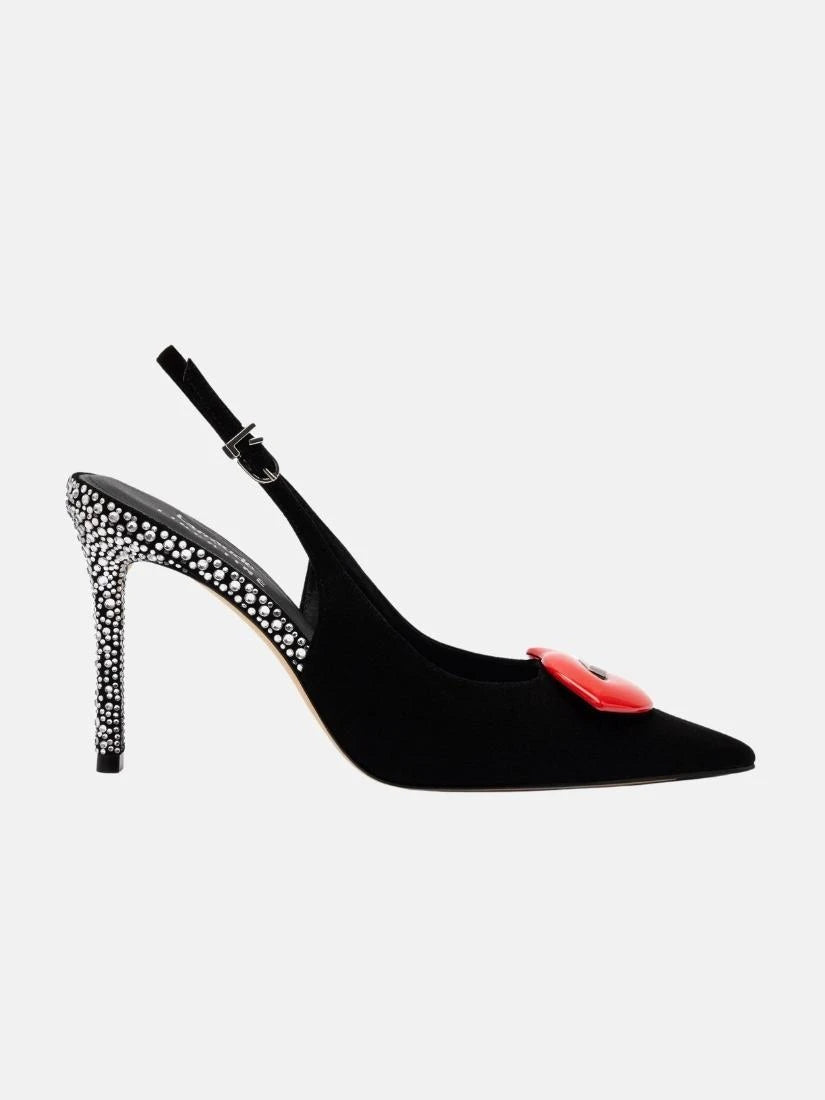 Larroudé x Libertine Lips Pump Hi In Black Suede and Crystals