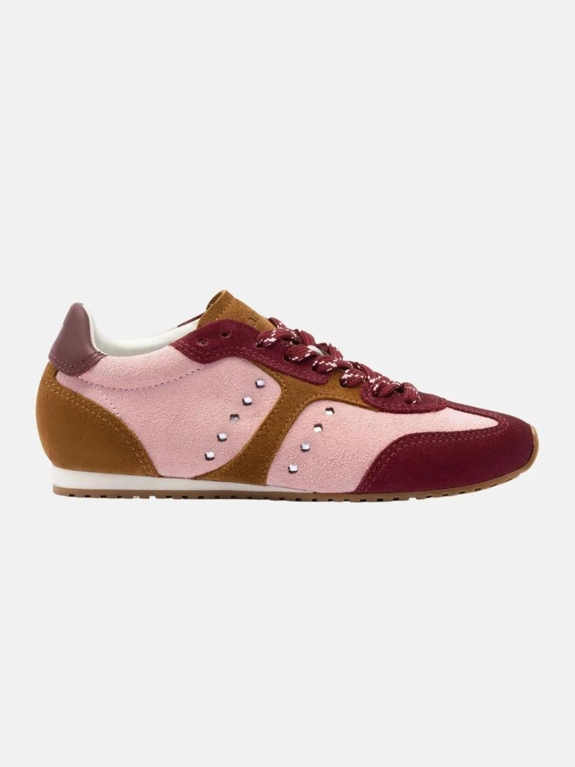 Stella Sneaker In Tulip, Russet and Wine Suede and Silver Metallic Leather