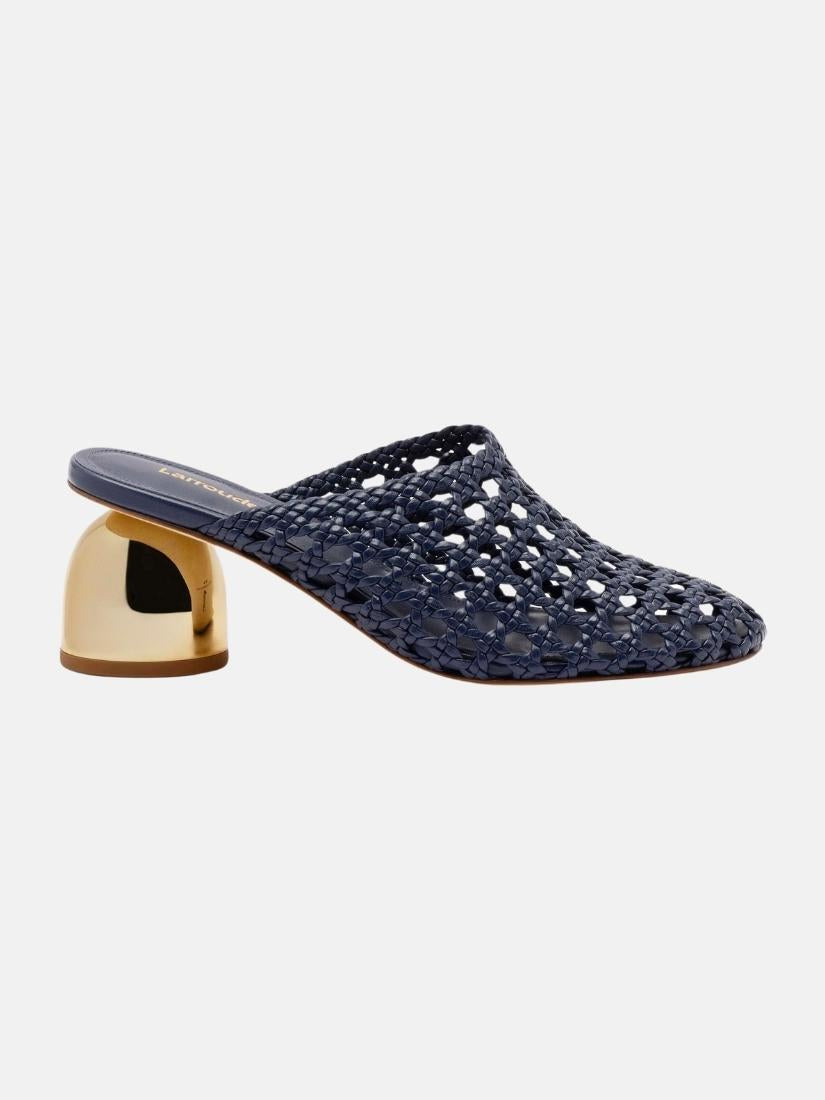Dew Drop Macrame Mule In Navy Leather