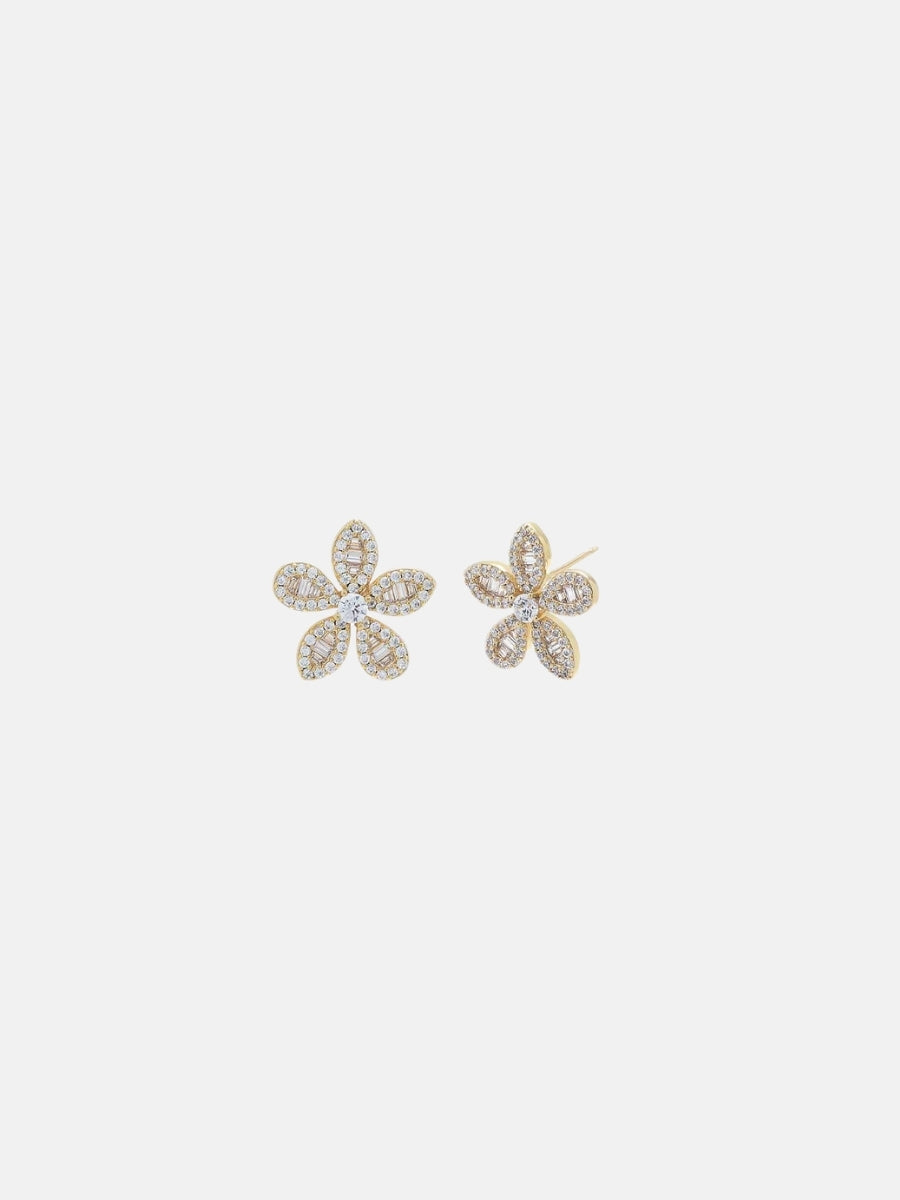 Pave CZ X Baguete Flower Stud Earring