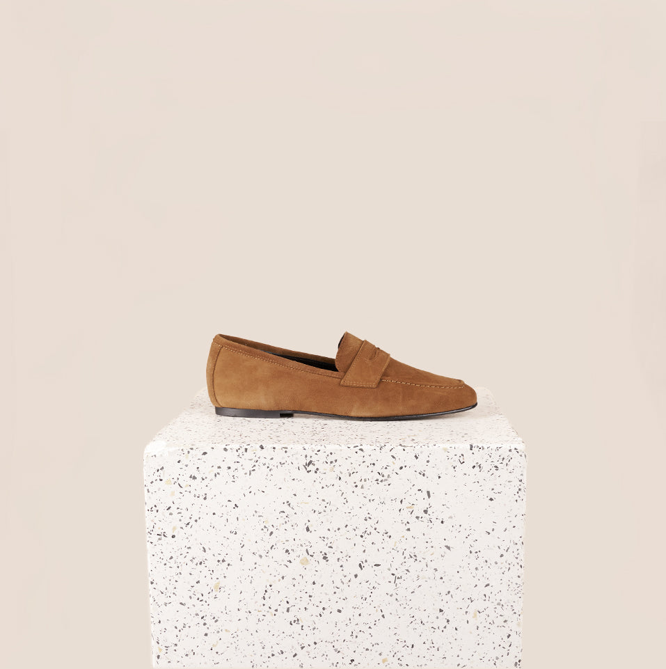 Suede Penny Loafer in Amaretto