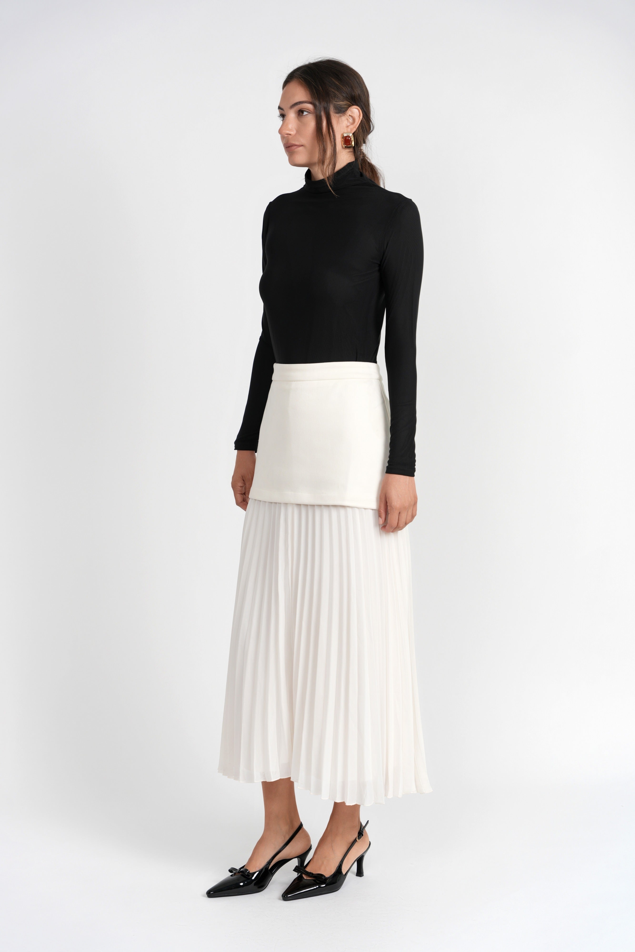 Rose Mixed-Media Knit and Chiffon Skirt