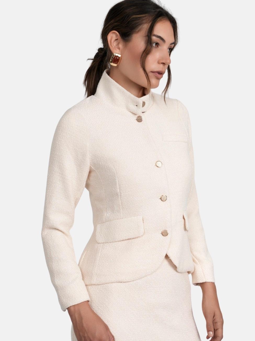Renata  Lightweight Boucle Tailored Blazer in Cream