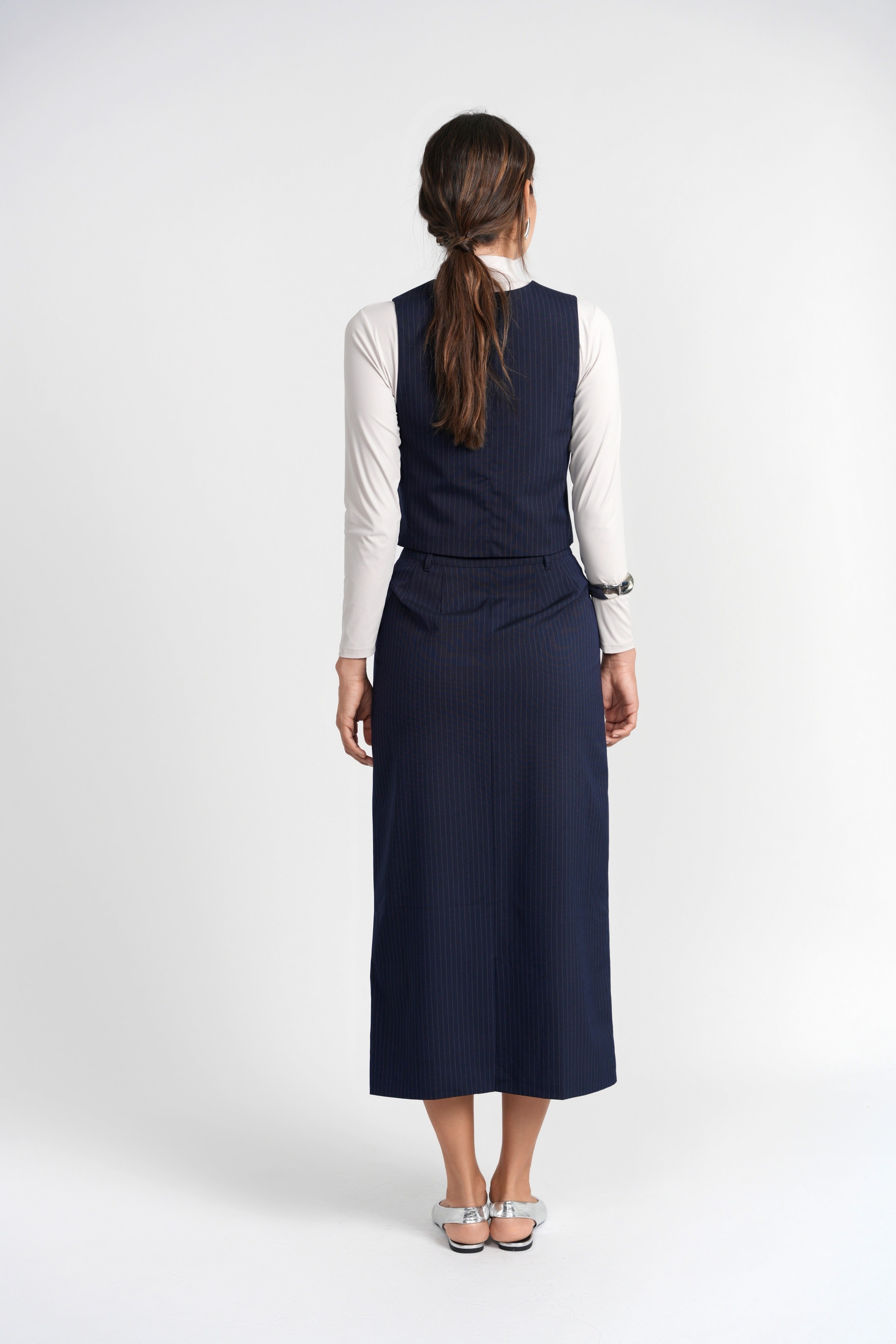 Alex Tailored Pinstripe Vest in Navy
