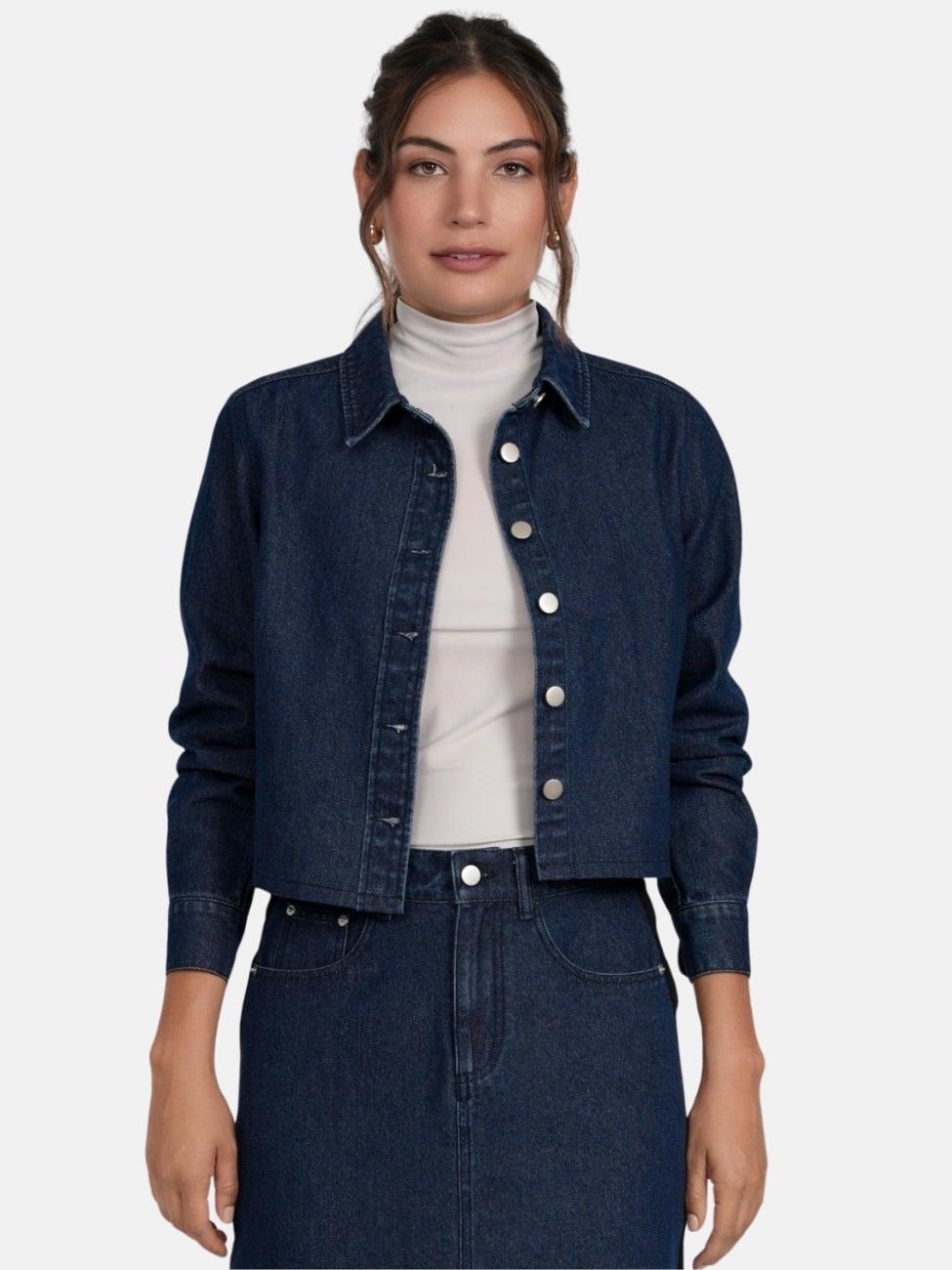 Jessie Cropped Jacket-Style Top in Black