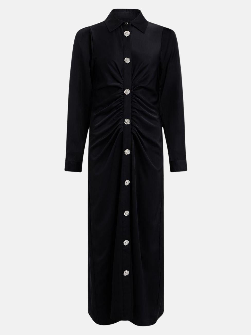 Isabella Satin-Effect Snap Dress in Black
