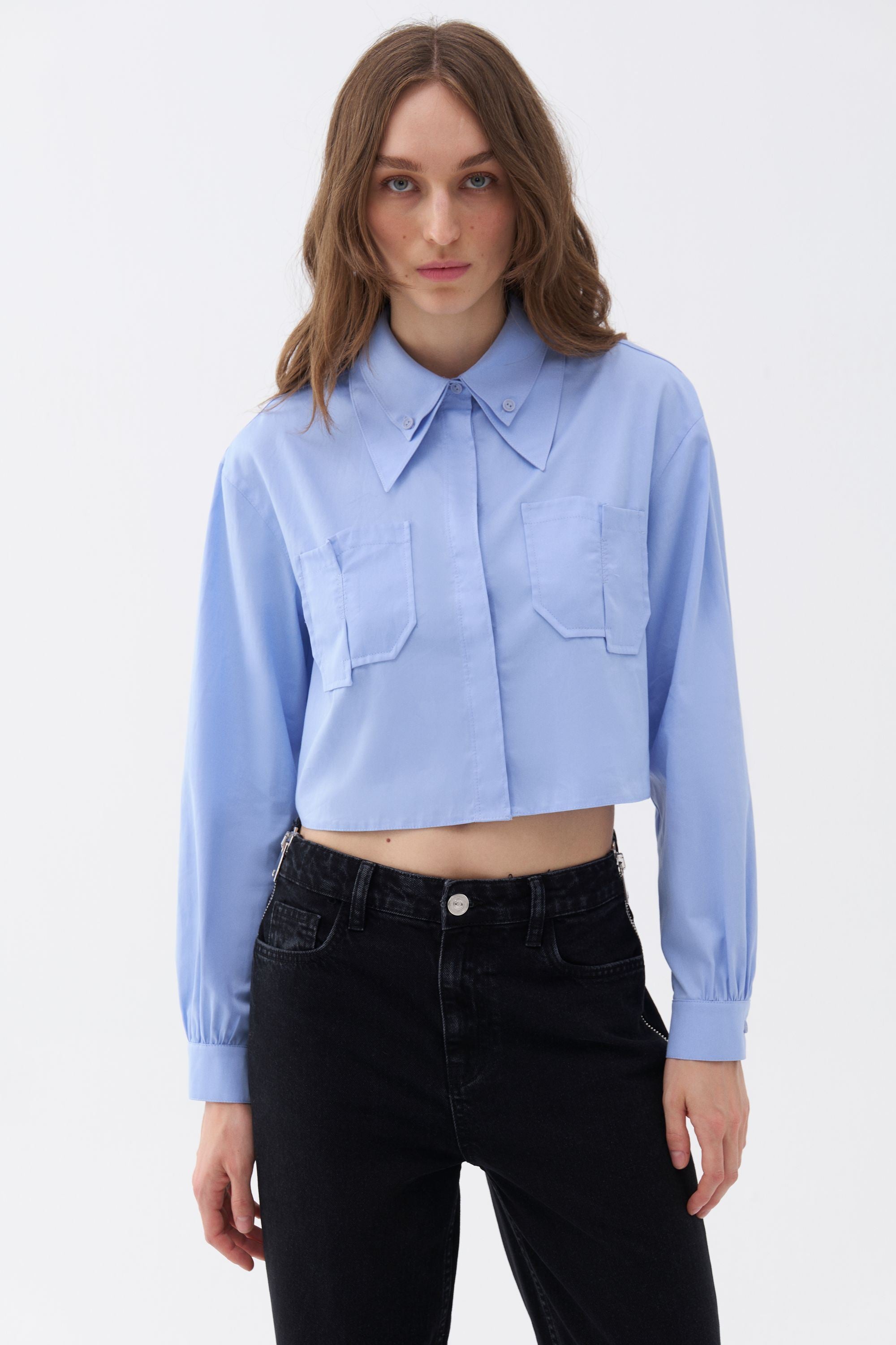 Double Collar Cotton Button-Up Shirt