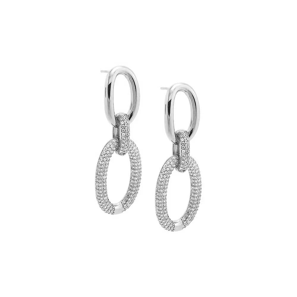 Solid/Pave Open Circle Drop Stud Earring