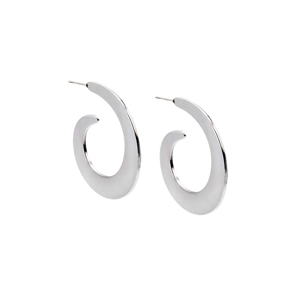 Solid Wide Swirl Open Hoop Stud Earring