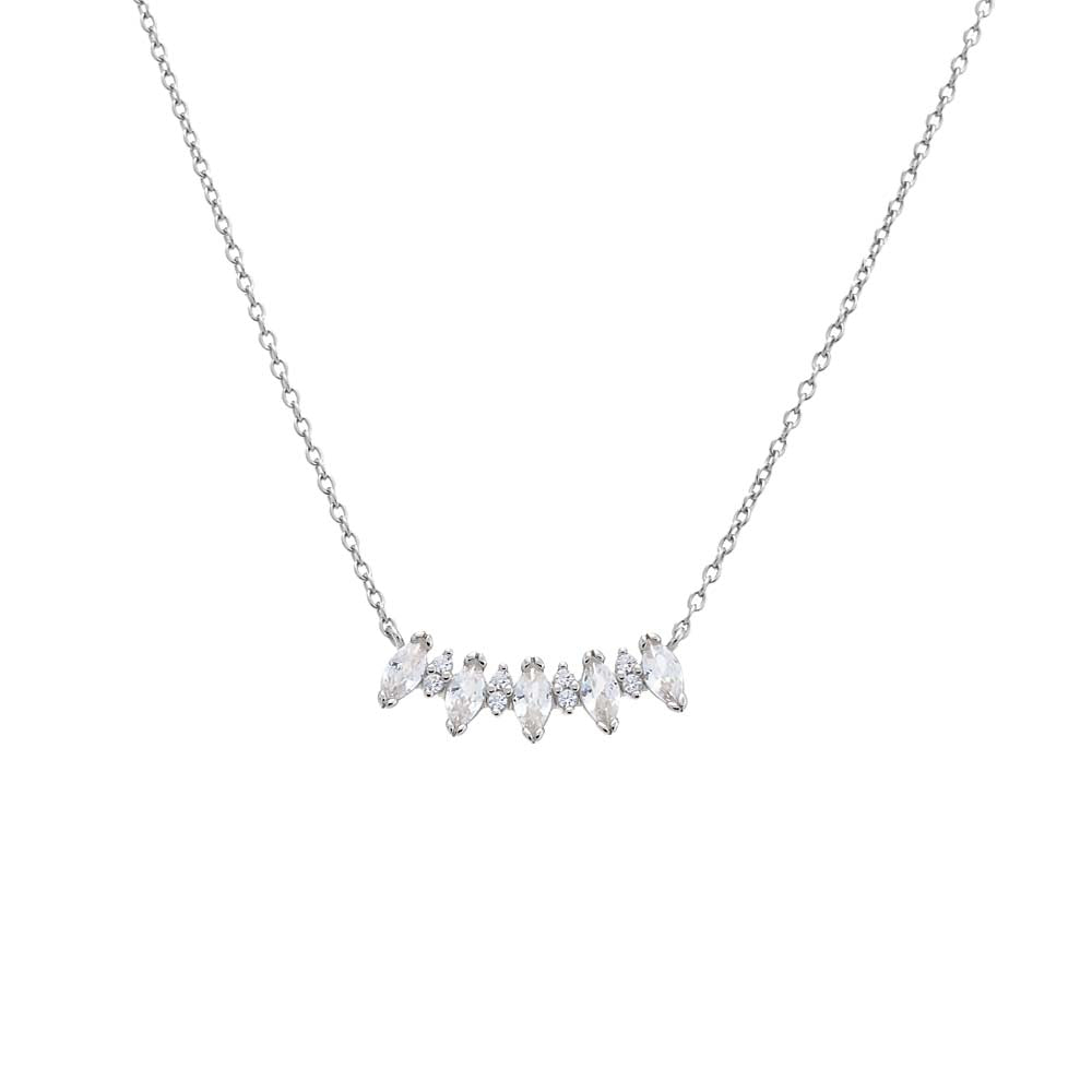 CZ Multi Marquise Curved Bar Necklace