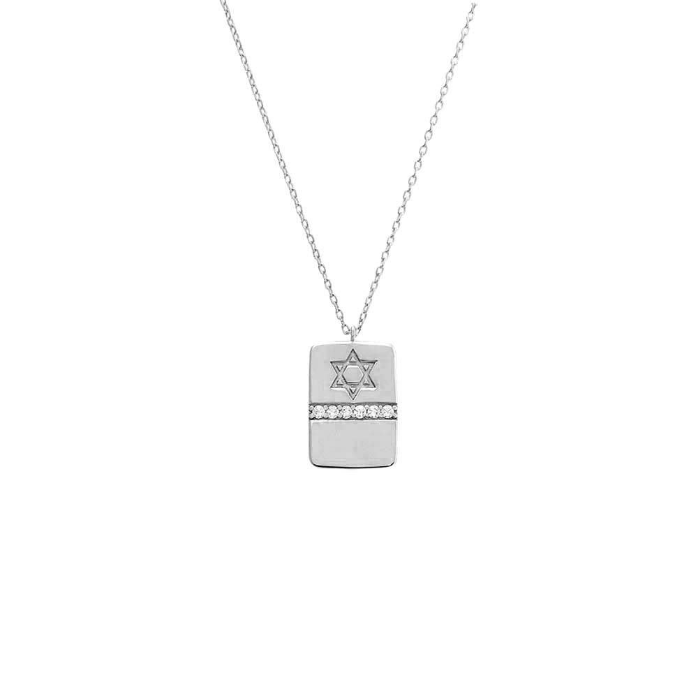 Star Of David Pave Dog Tag Necklace