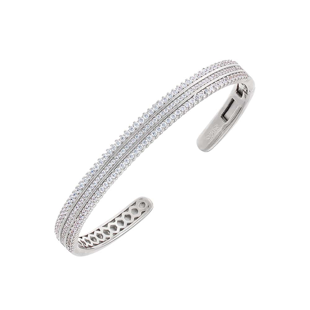 Solid/Pave Triple Row Open Bangle Bracelet