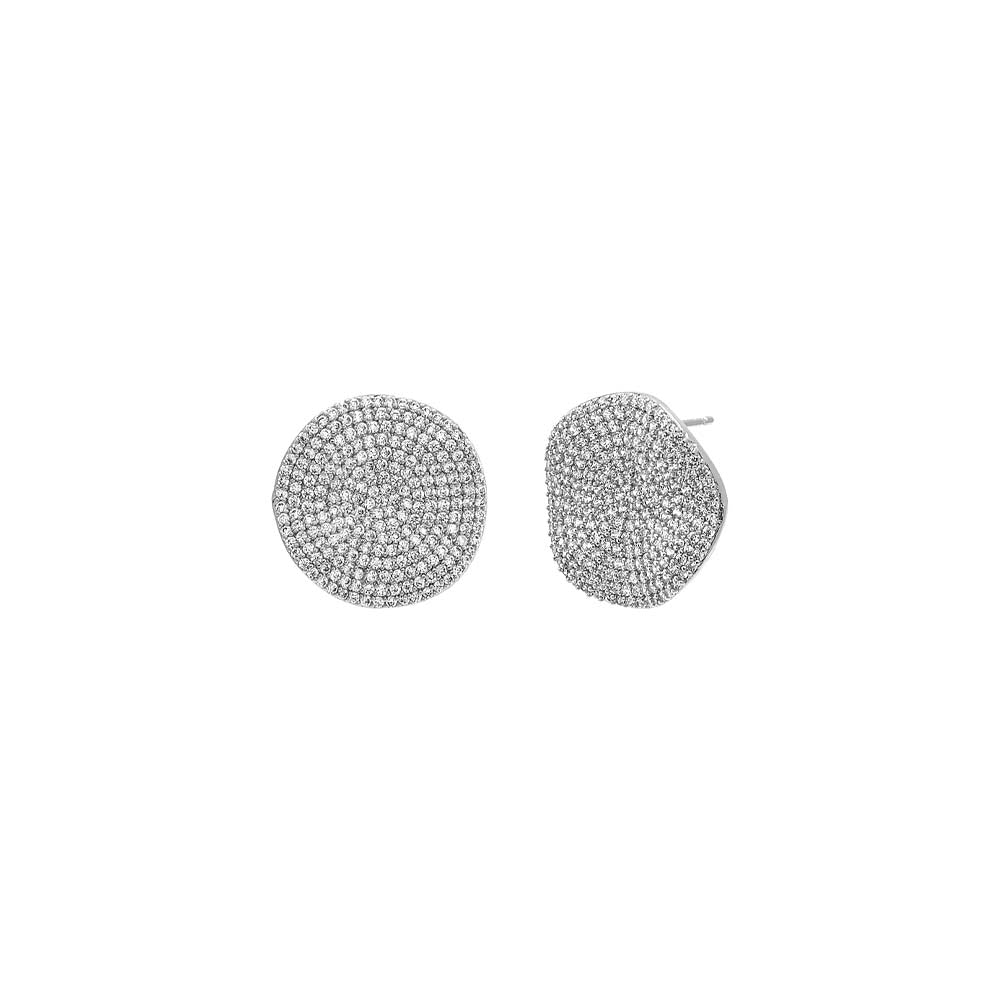 Pave Indented Circle On The Ear Stud Earring