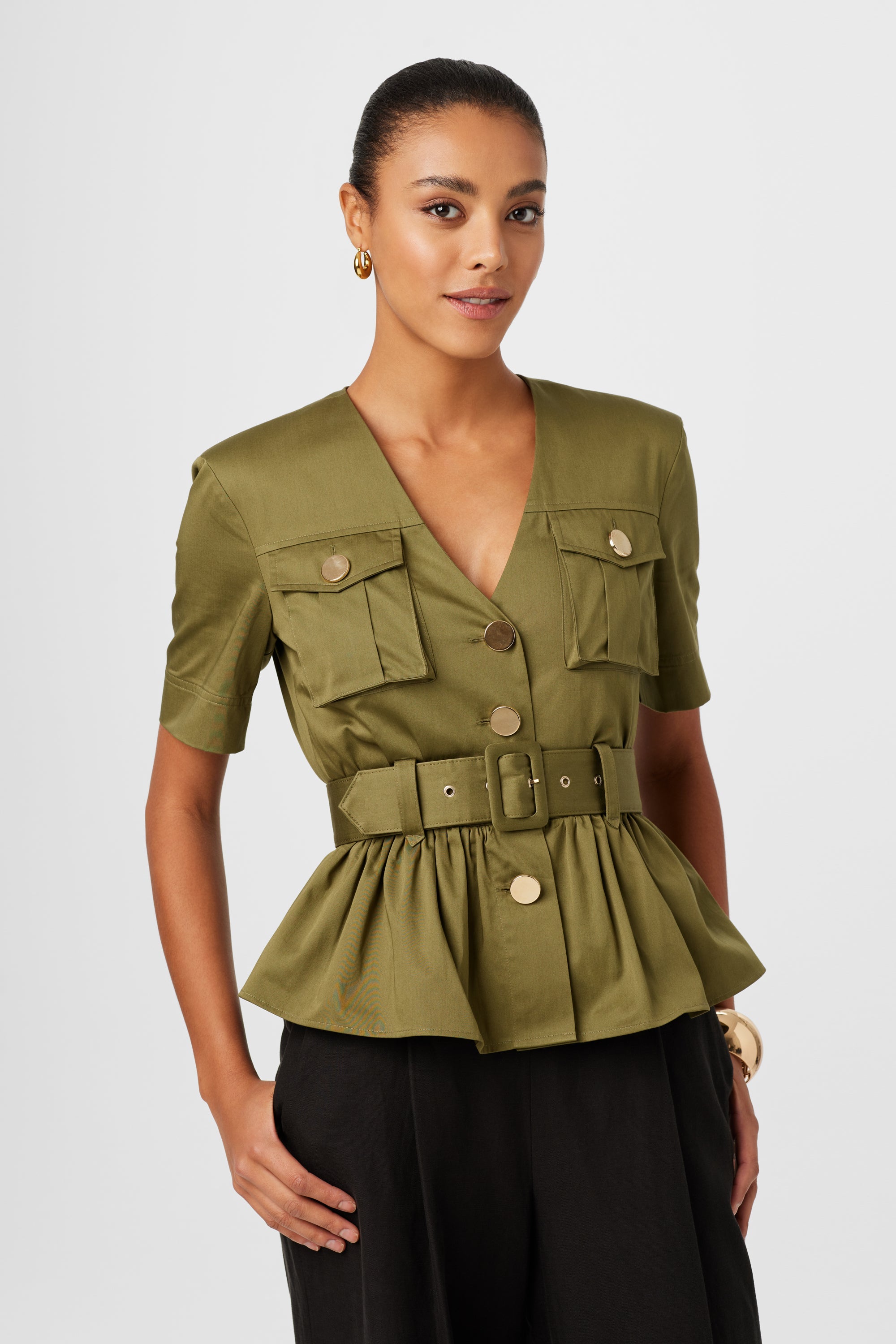 Ezra Safari Tailored Peplum Top
