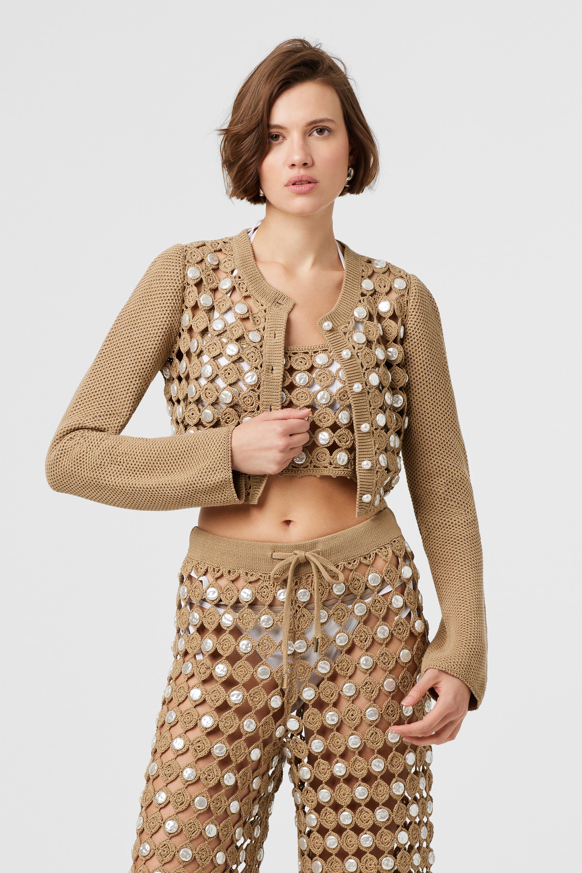 Noah Crochet Front Crop Cardigan