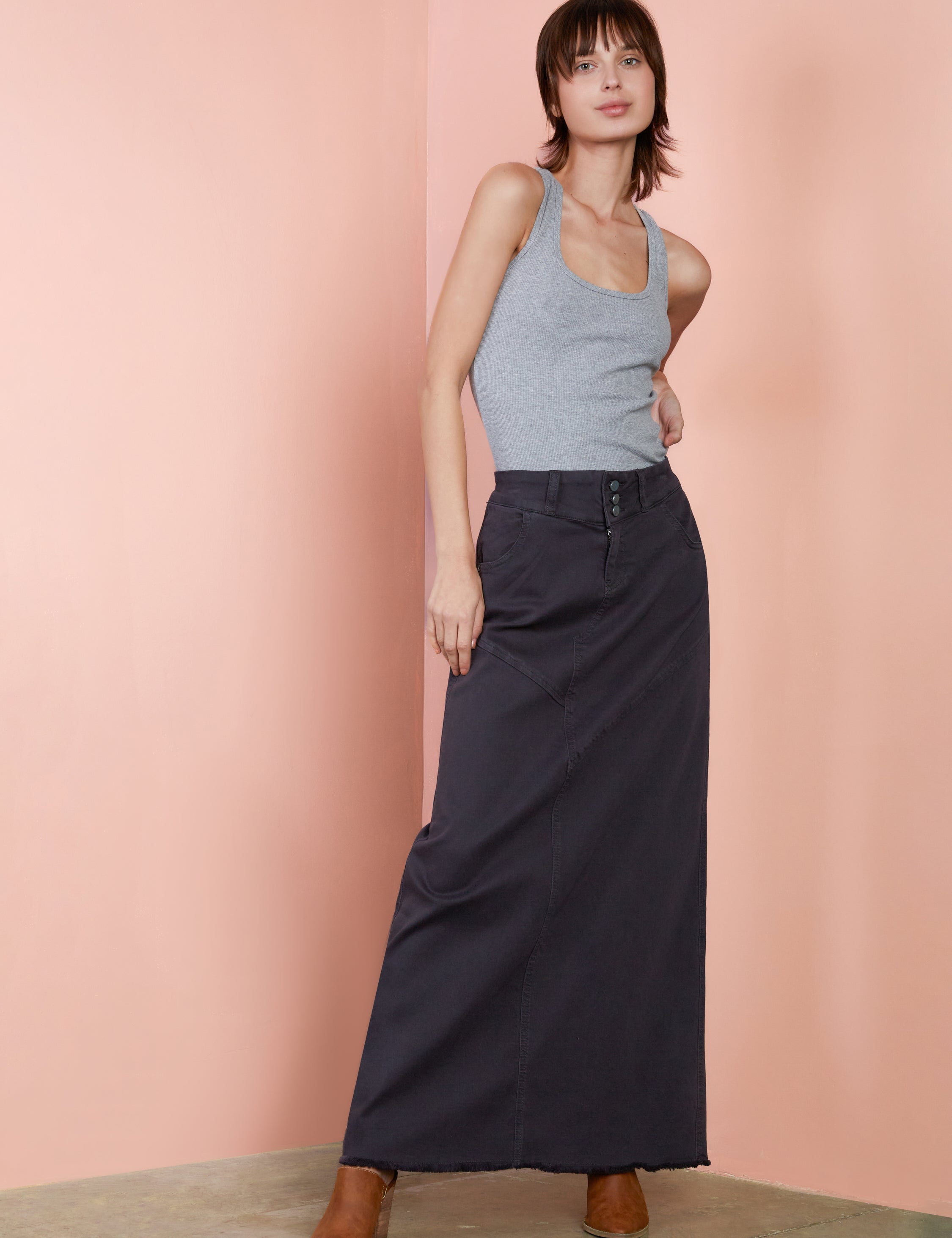 Pieced Denim Maxi Skirt