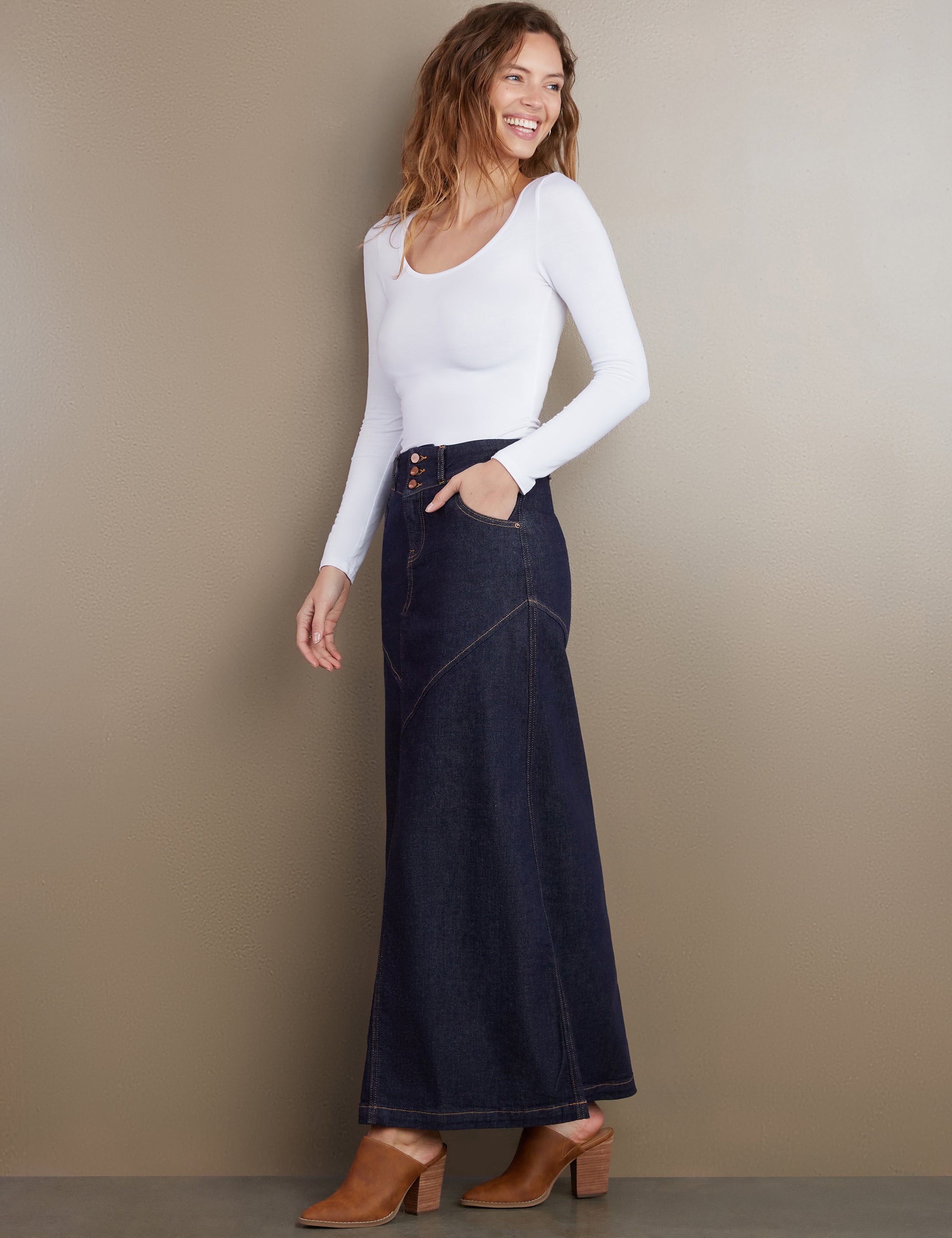 Pieced Denim Maxi Skirt – The Reflective