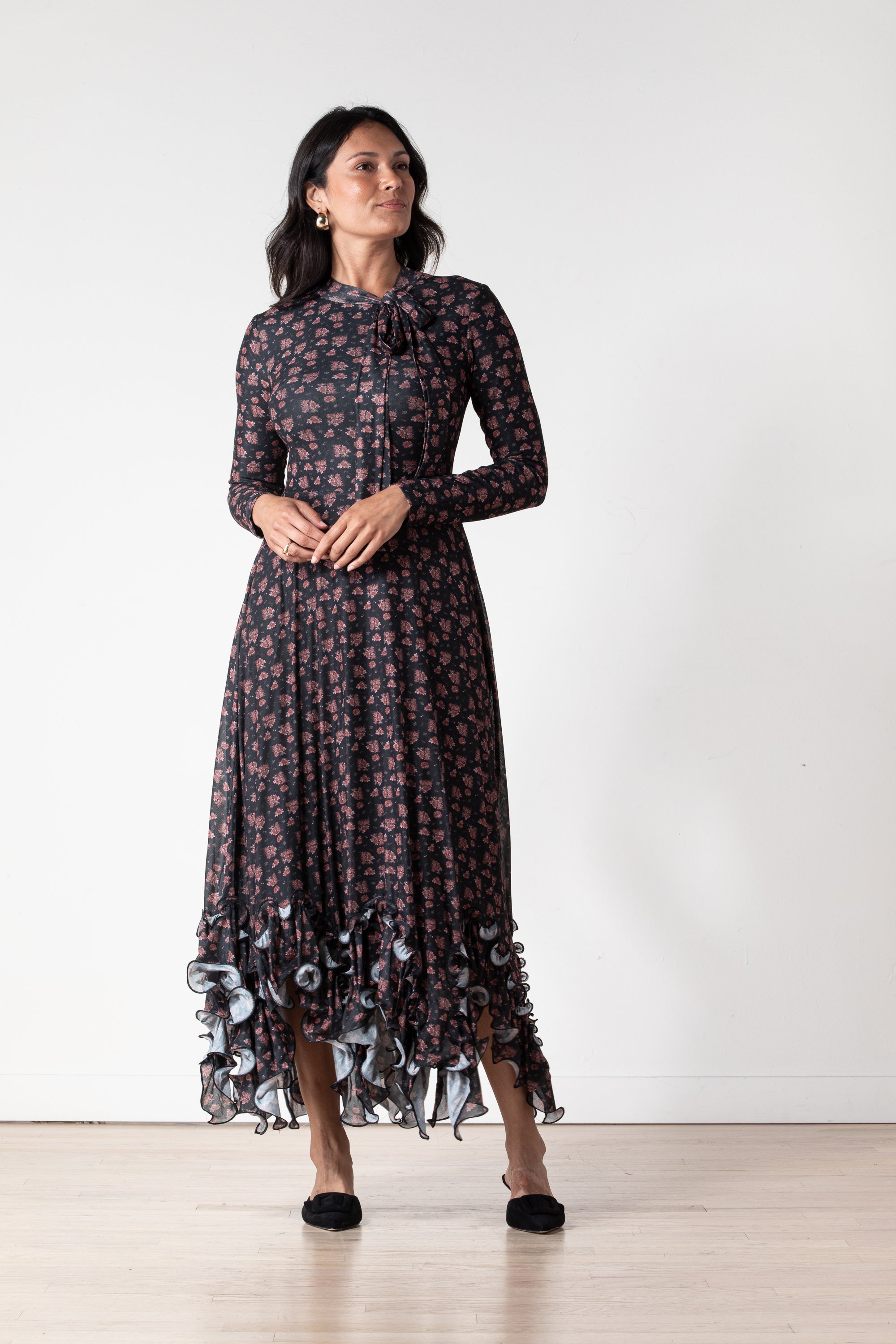 Amalthea Ruffle Hem Maxi Dress in Blue