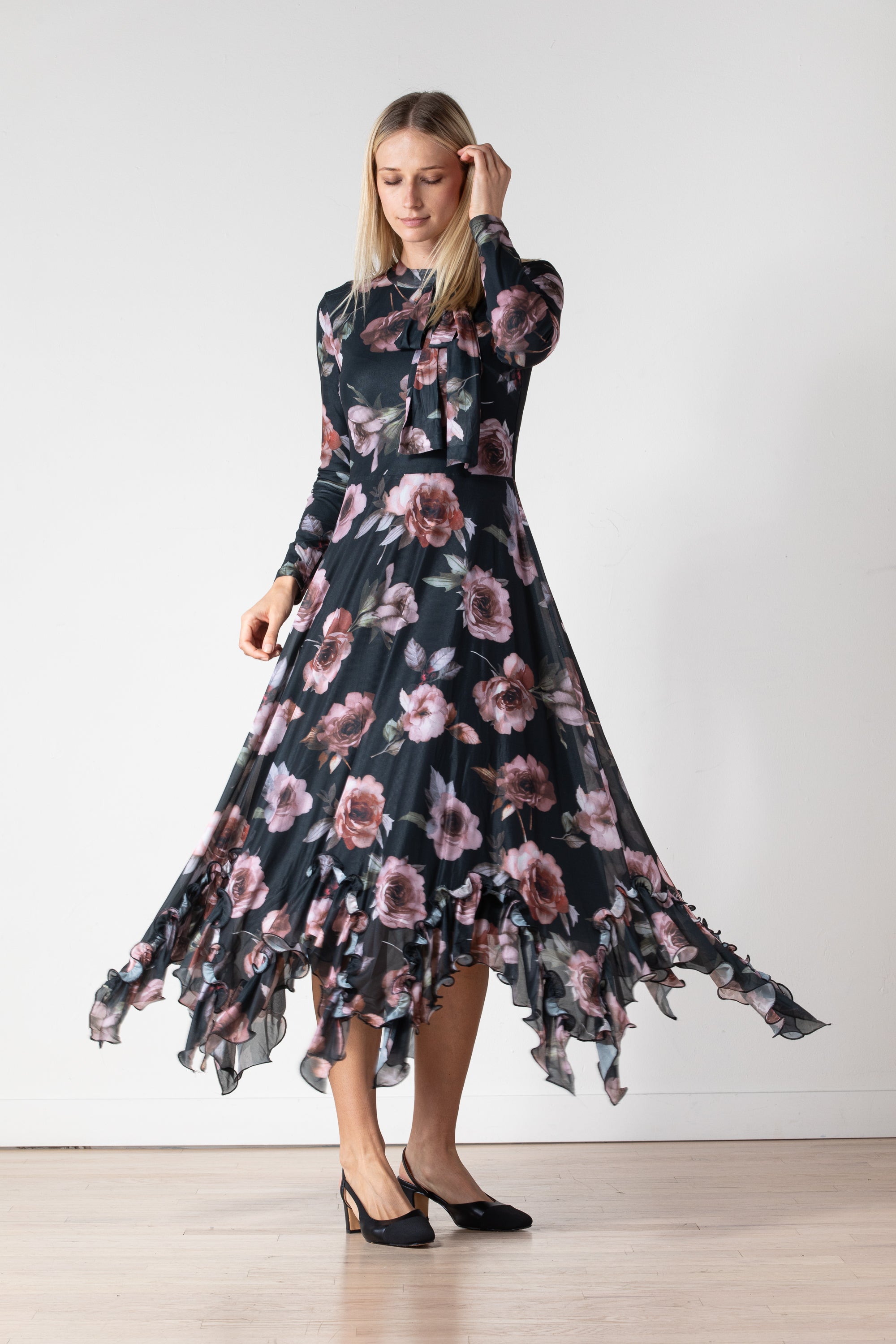 Amalthea Ruffle Hem Maxi Dress in Blue