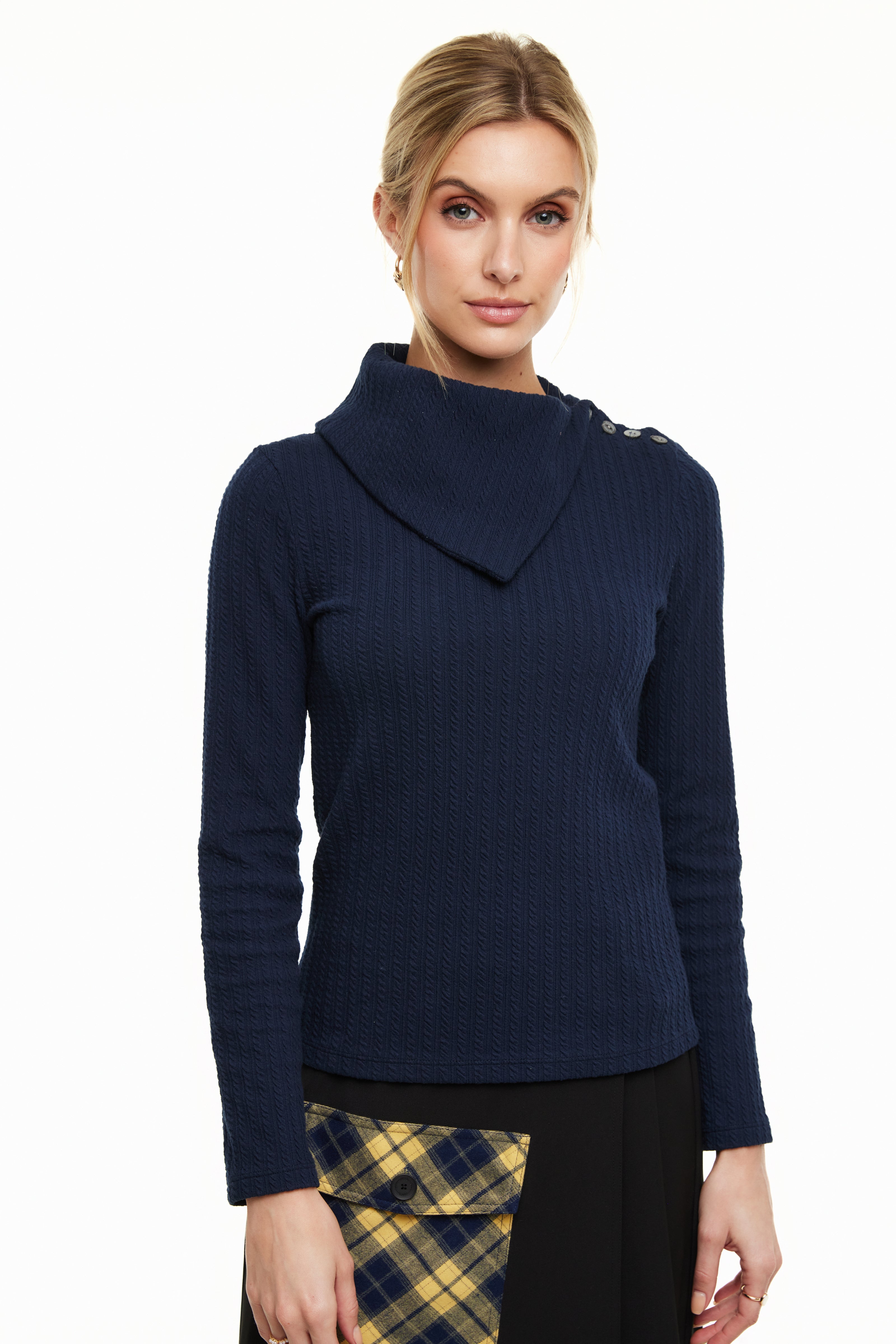 Asymmetrical Cable Turtleneck