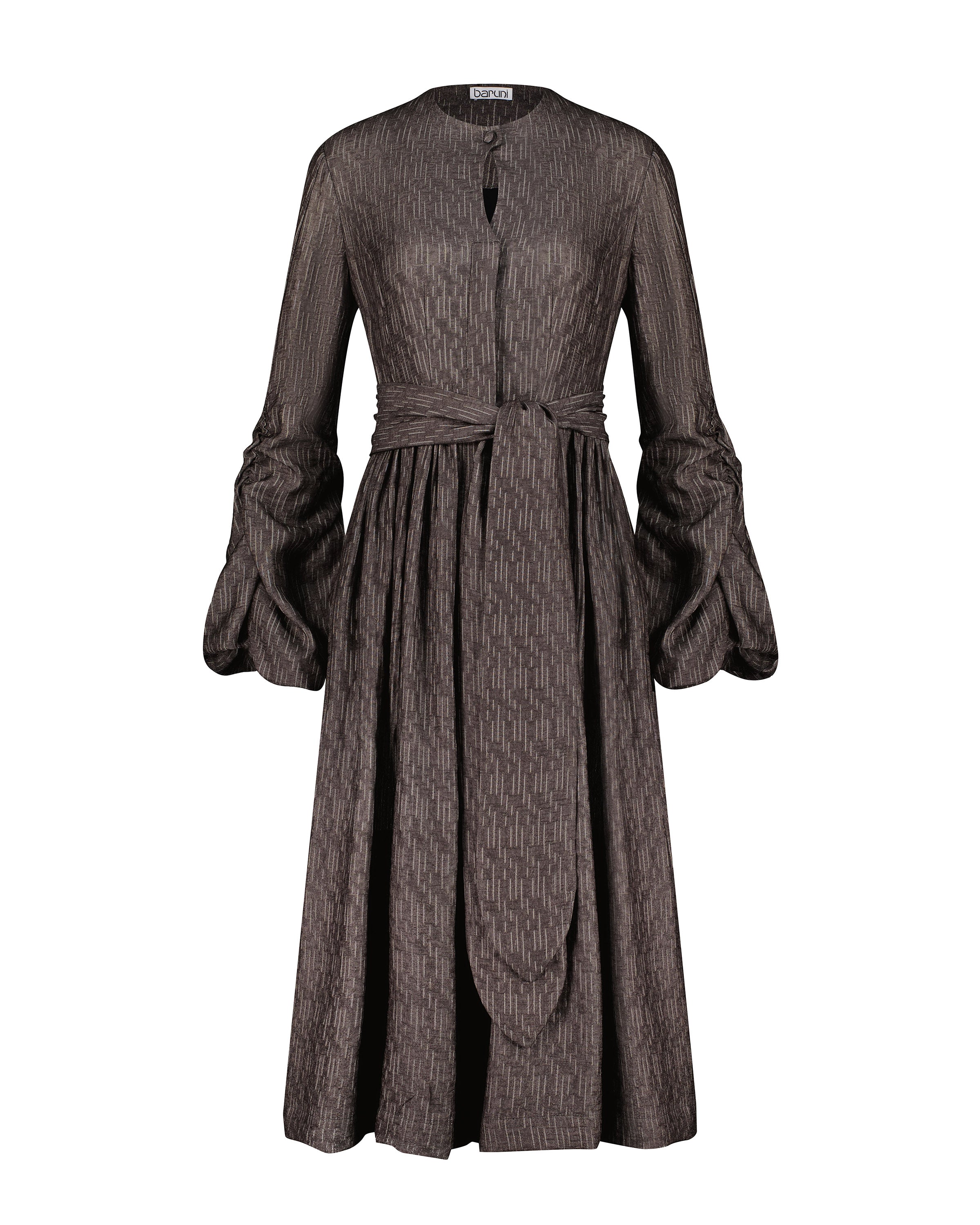 Midi Dress with Gathered Sleeves