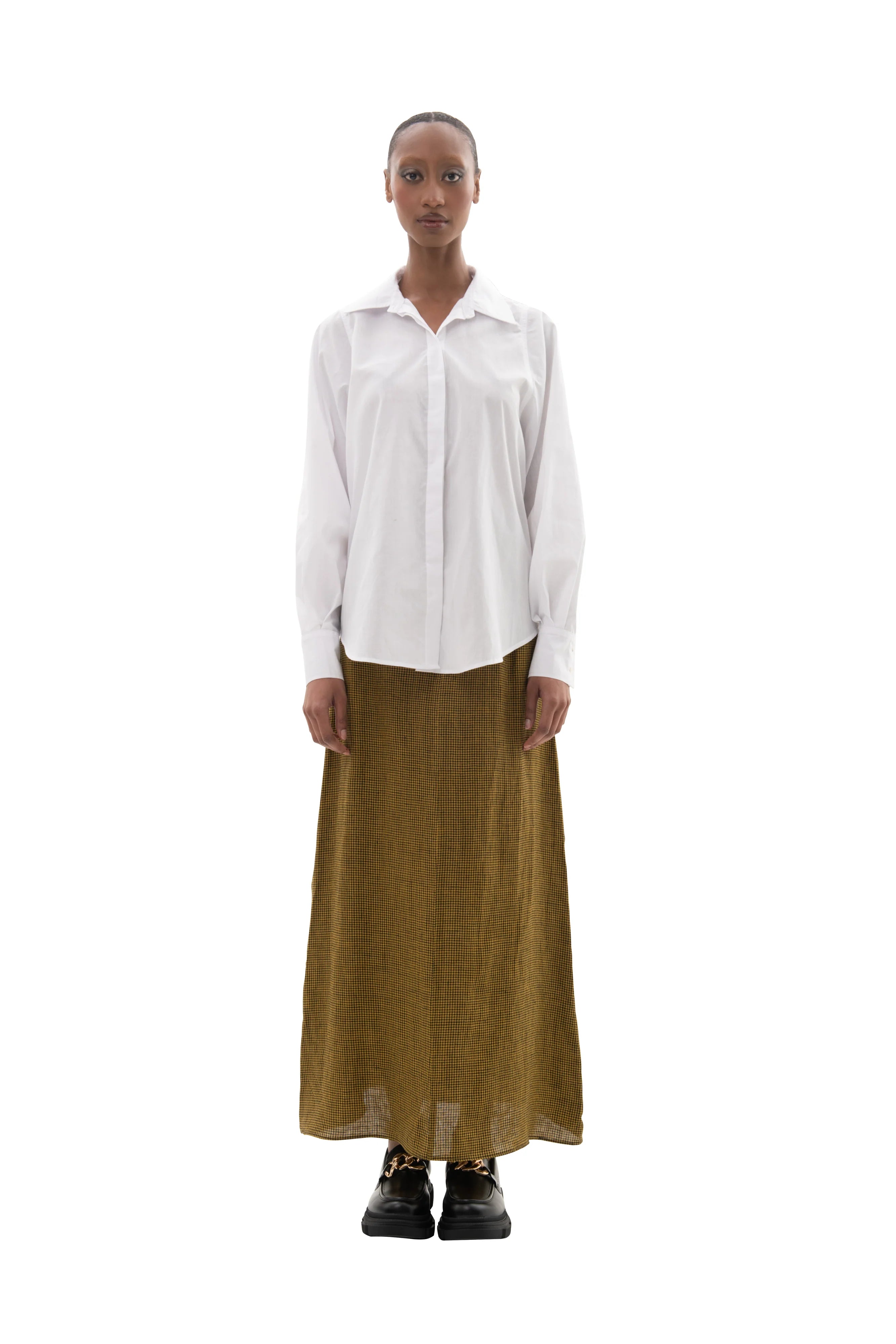 Solomon A-Line Skirt in Yellow Check Linen