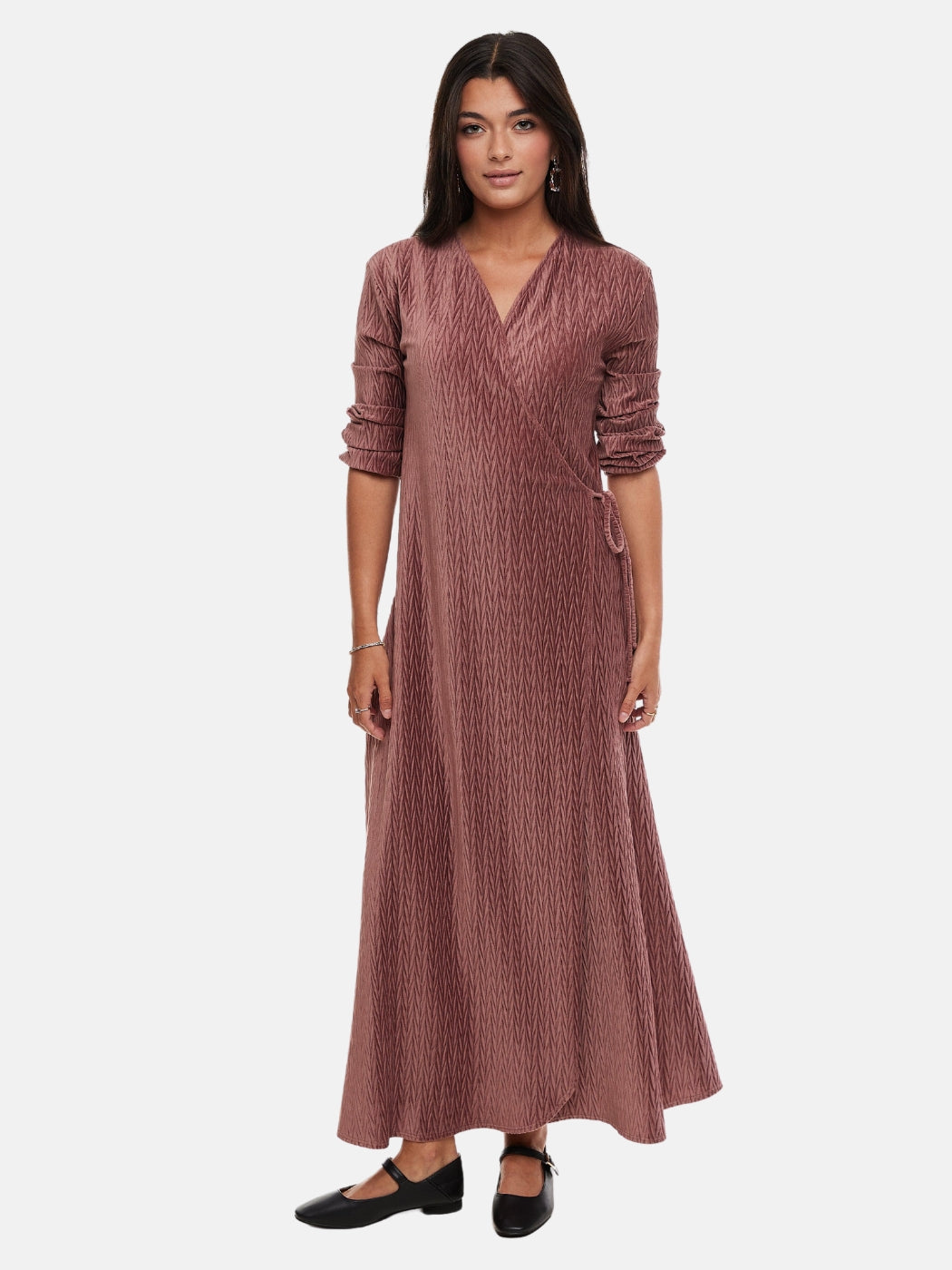 VELVET SIDE TIE MAXI DRESS