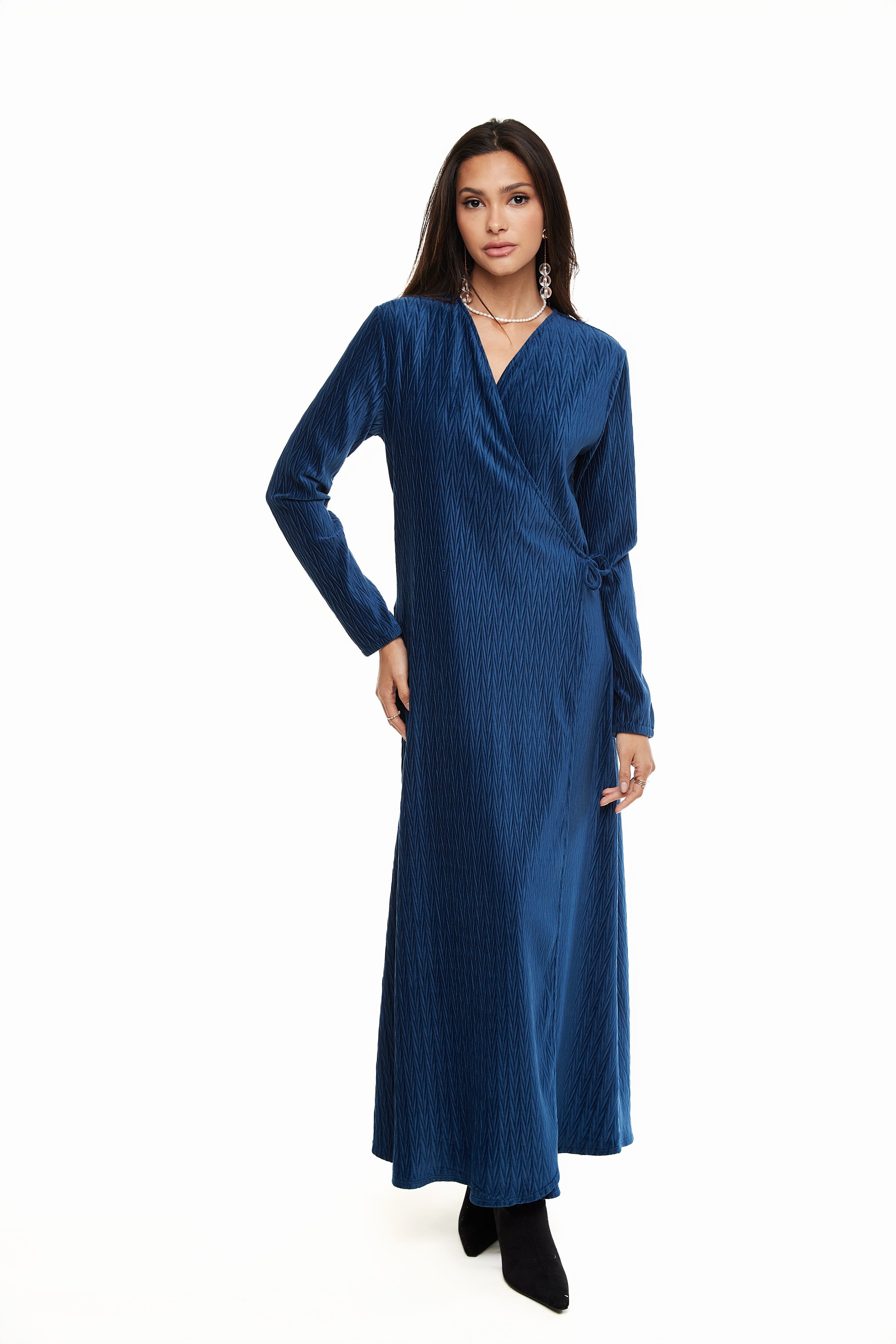 VELVET SIDE TIE MAXI DRESS